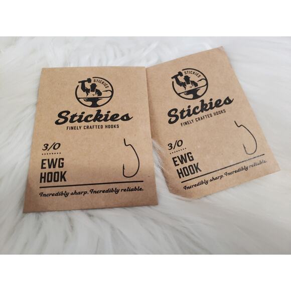 LOT 2 PACKS - 6 HOOKS Stickies Finely Crafted EWG‎ Hooks Size 3/0 - Picture 1 of 3